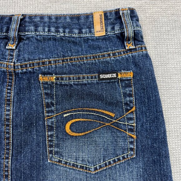 Squeeze Womens Denim Jean Pencil Skirt Above-Knee Blue Dual Color Stitching Sz 1 - Picture 4 of 11